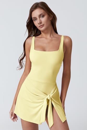 Image of QINSEN Square Neck Swim Dress for Women Tummy Control One Piece Swimsuit Wrap Bathing Suit