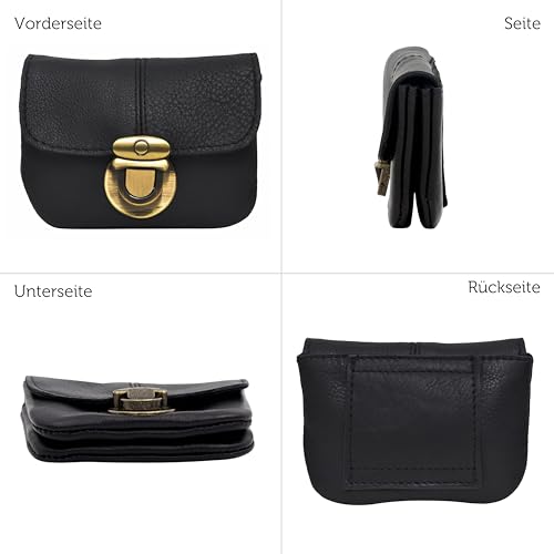 Gusti Bauchtasche Leder Damen Herren – Gürteltasche Schwarz für Reisen, Festival, Alltag – Vintage Hüfttasche mit Portemonnaie-Fach und zeitlosem Design