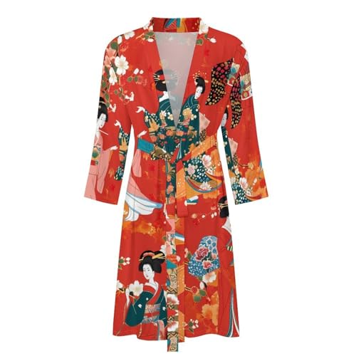 Japanese Lady Kimono Geisha Funny Men's Robe Soft Lightweight Bathrobe Long-sleeve Spa Robes4