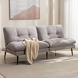 Siiejia Futon Sofa Bed, Convertible Sleeper Futon Couch Bed Adjustable Backrest Couch Small Splitback Loveseat Modern Sofa for Living Room, Bedroom, Apartment, Office, Grey