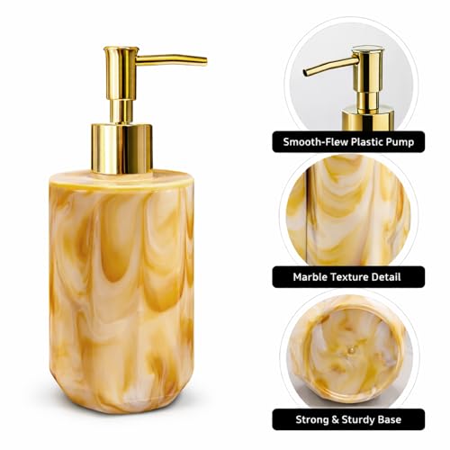 Image of Luxe Home International Marble Pattern Plastic Soap Dispenser for Bathroom and Kitchen Sink Leak Proof Liquid Hand Wash Round Bottle Lightweight Smooth Finish (17x8 cm Yellow) Pack of 1