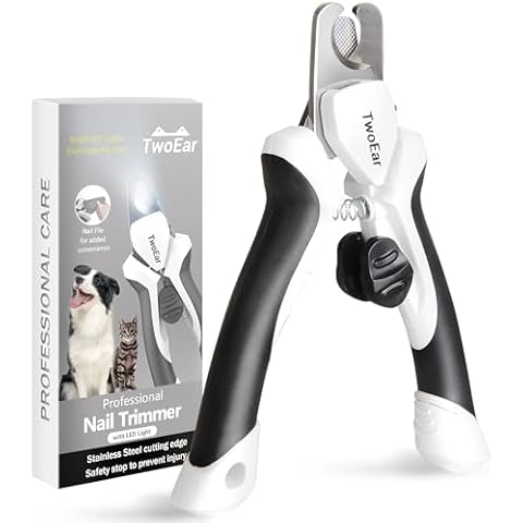 TwoEar Dog Nail Clippers with Light, Dog Nail Trimmers with Quick Sensor & Safety Guard, Razor Sharp Blade, LED Pet Nail Clippers/Dog Toenail Clippers for Medium Large Dogs, Black Cover