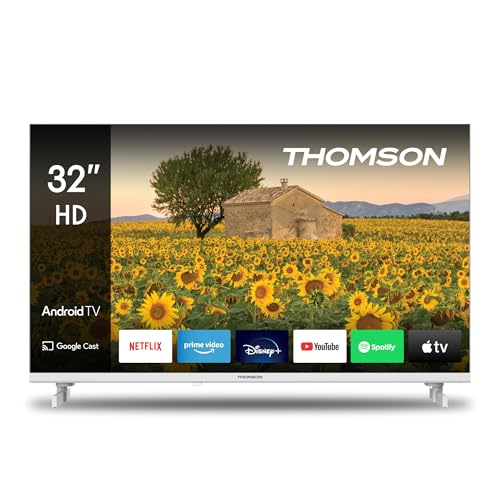 Thomson 32 Zoll (80 cm) HD LED Weiß, Fernseher Smart Android TV (WLAN, HDR, Triple Tuner DVB-C/S2/T2, Sprachsteuerung, Netflix, YouTube, Prime Video, Disney+) – 32HA2S13W - 2023