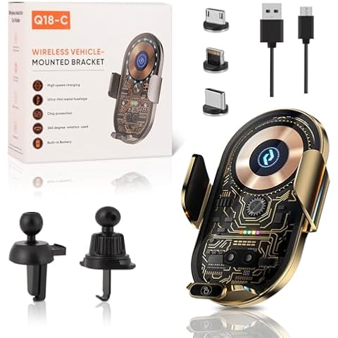 LFNOWN Wireless Car Charger Car Phone Holder Mount Wireless Charging Transparent Compatible Charging Air Vent Mount Phone Holder fit for All Android Smartphone(Gold) Cover
