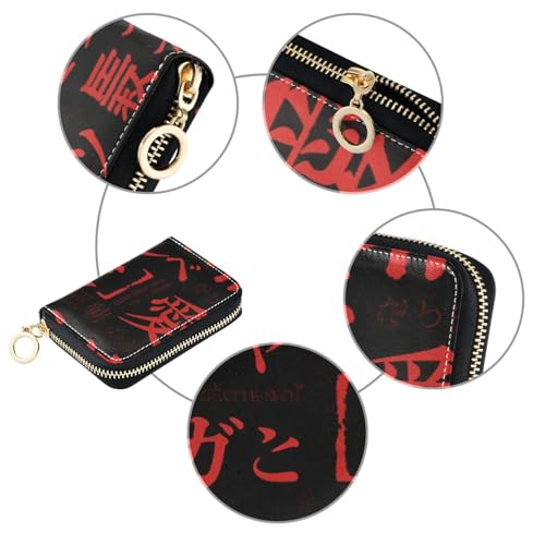 Red and Black Gothic Y2k Text leather womens card wallet With 9 cards slot RFID Blocking credit card holder for men with zipper3