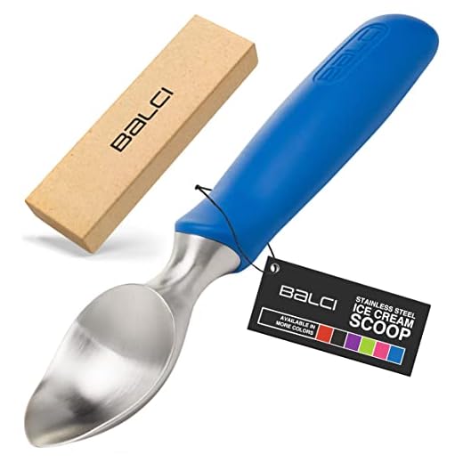 Professional Stainless Steel Ice Cream Scoop by BALCI - No-Thaw Hard Ice Cream Scoop - Dishwasher Safe - Non-Slip Rubber Grip Ice Cream Scooper Spade - Blue