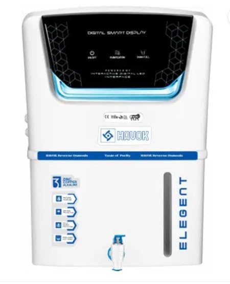 Image of Havok Elegant RO + UV + UF + TDS Controller Water Purifier with Digital Smart Display | 15L Storage | 3-in-1 Mineralizer Copper Water Purifier | Multi-Stage Purification for Home (Black & Blue)