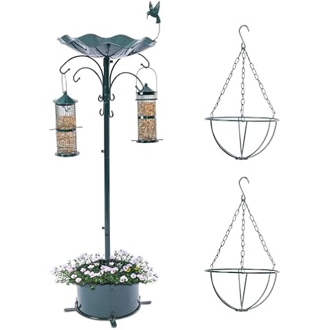 Yinns 30 Inch Bird Feeding Station, Bird Feeder Pole Hanging Kit, Bird Bath and Bird Feeders Combo for Outdoor, Flower Planter Pedestal Base for Garden Cover