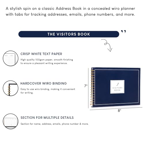 Image of Visitor Book - 8 x 12 Inches | Wiro Bound Guest Register for Hotels, Offices, Exhibitions, Boutiques & Business Use | Medium Size Visitor Log Book for Reception & Front Desk