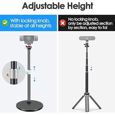 Webcam Tripod Stand for Desk: Webcam Stand for Logitech Brio | C920 | C922 | C615 | C930e - Height & Angle Adjustable Desktop Tripod for Light & 1/4 Thread for Live Streaming | Video Calling