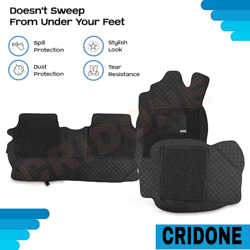 Image of Premium 7D Car Mat for Mahindra BE 6e (Model : 2024-2026) || Luxury Leather Dual-Stitch Full Set 7D Floor Mats || Color : Black with Black Grass (Design-1)