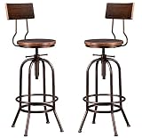 LOKKHAN Industrial Bar Stool-Adjustable Swivel Round Wood Metal Kitchen Stool-26-32.3 Inch Rustic Fa
