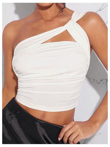 SOLY HUX Women's One Shoulder Tank Top Sleeveless Cut Out Ruched Going Out Fitted Crop Tops4