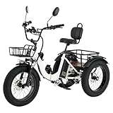 Skeri Electric Tricycle for Adults, 20'x4' Folding Fat Tire Electric Trike, 750W(Peak 1350W) Motor Etrike, 48V13Ah Battery, 3-Wheel Electric Bike, 20MPH, Front & Rear Basket & Differential, White