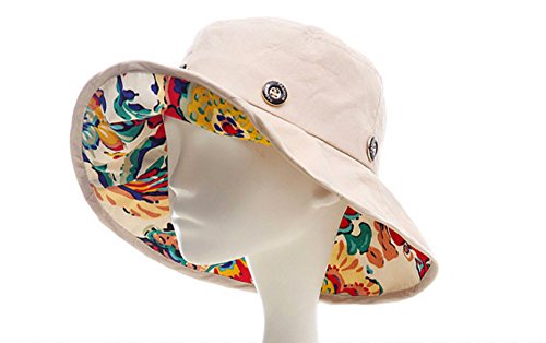 WSLCN chapéu feminino de aba larga com proteção solar dobrável, Bege, tamanho ?nico