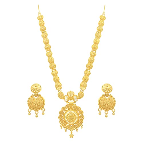 SAIYONI Traditional Collection One Gram Gold Plated Floral Design Forming Choker Necklace With Earring Jewellery Set (Gold)