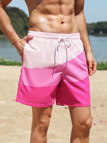 WDIRARA Men's Color Block Beach Shorts Summer Swim Shorts with Drawstring and Pockets3