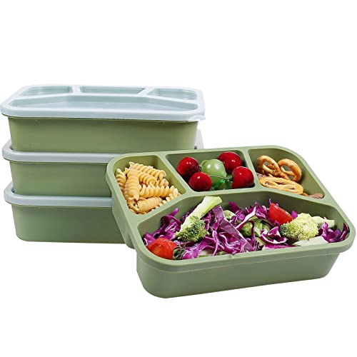 CHAMEEN Caja de almuerzo con tapa, reutilizable de polipropileno, 4 unidades, con 4 compartimentos, hermética, apta para lavavajillas y microondas, para niños y adultos