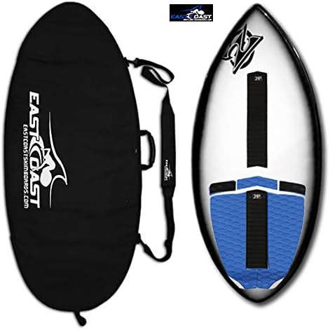 East Coast Skimboards Deluxe Skimboard Package - Zap Wedge Medium 45” - Black Halo - Rider Weight Limit 140 lbs - Black Bag (Blue Black - Zap Traction)