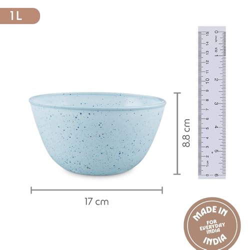 Image of Borosil 1 L Serving & Mixing Bowl | Made in India Borosilicate Glass Bowl for Kitchen & Dinning | Bowl for Mixing Dough, Salad, Batter | Microwave & Dishwasher Safe (Blue)