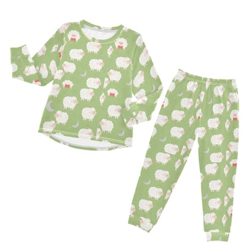 Little Sheep Bow Soft Pajama Set for All Seasons,Breathable Pjs Long Sleeve Sleepwear,Comfy Loungewear 2 Piece Underwear Set 5T