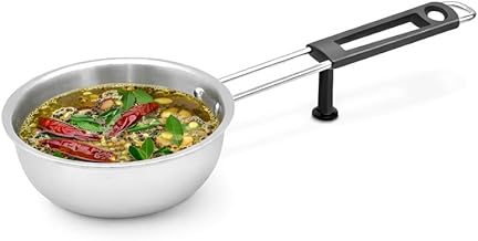 Allo Triply Stainless Steel 13cm Tadka Pan, 575ml, Naturally Non-Stick Cookware for Dal, Spice Tempering Seasoning, Long Wire Handle, Induction Base and Gas Stove Ready for Kitchen