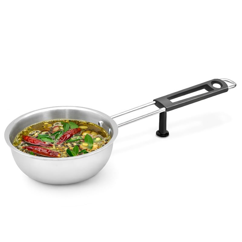 Image of Allo TriPly Stainless Steel 13cm Tadka Pan, 575ml, Naturally Non Stick Cookware for Dal, Spice Tempering Seasoning, Long Wire Handle, Induction Base and Gas Stove Ready for Kitchen