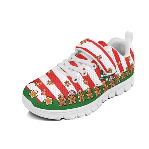 Boys Girls Sneakers Kids Lightweight Breathable Strap Athletic Running Shoes for Little Kid/Big Kid Christmas Gingerbread America Flag White Sole