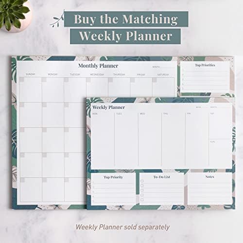 Rileys & Co Monthly Planner Pad A3, Undated Planner Calendar with 52 Tearaway Sheets, To Do Planner Notepad with Top Priorities & Notes Sections, Floral Printed Border, 16.5 x 11.4 Inches (42 x 29 cm)