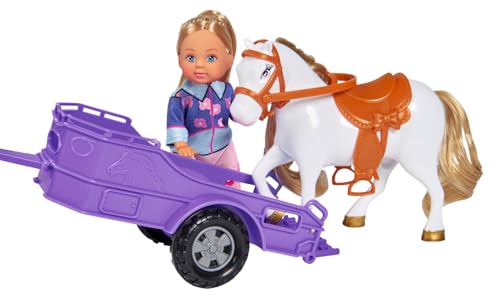 Simba 105737460 - Evi Love Evi Horse Trailer, mit rosa Jeep, lila Pferdeanhänger und Pony, Ankleidepuppe, 12cm, für Kinder ab 3 Jahren