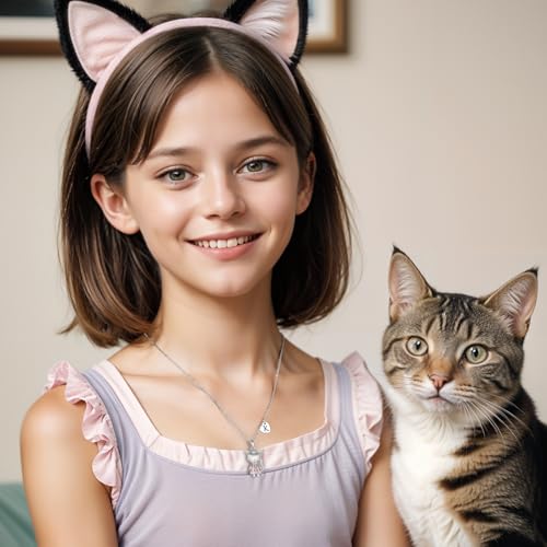 Anime Style 3D Cartoon Cat Girl Necklace for Girls, Kitty Girl Pendant Initial Necklaces for Kids, 14K Gold-Plan Gift for Birthday Party3