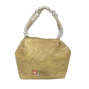 MILAN'S CREATION Fancy Bag Embroidery Designer Purse Ladies Women's Handbag with Two Pearl Handles Stylish Party