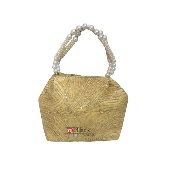 MILAN'S CREATION Fancy Bag Embroidery Designer Purse Ladies Women's Handbag with Two Pearl Handles Stylish Party