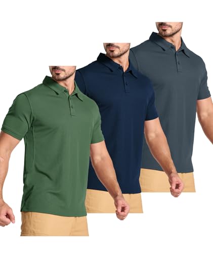 ZITY 3 Pack Mens Polo Shirts Short Sleeve Golf Moisture-Wicking Shirts for Men