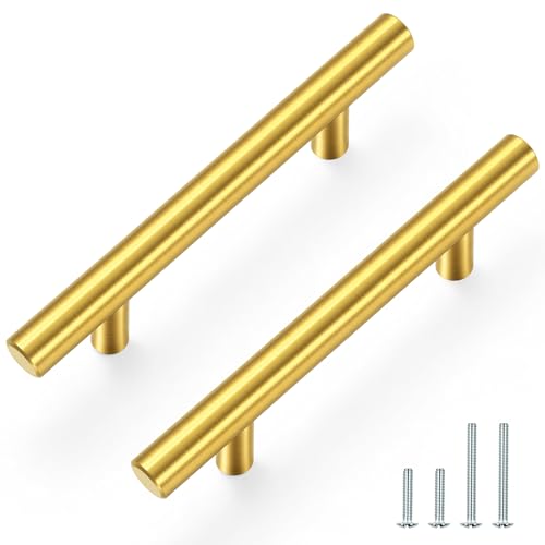 Estmoon 30 Pack Brushed Brass Cabinet Handles Gold 3 Inch