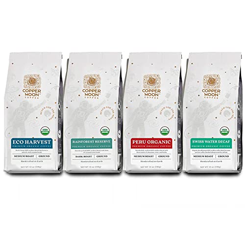 Copper Moon Ground Coffee, Medium & Dark Roast, Organic Variety Pack, 12 Oz (Pack Of 4) #TOP9