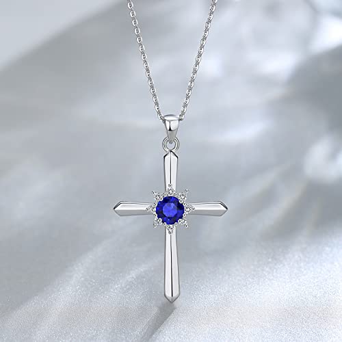 FANCIME Birthstone Cross Necklace for Women Sterling Silver Birthstone Necklace Halo Infinity Cross Pendant Necklace Fine Jewelry Valentines Day Gifts Birthday Holiday Gifts for Her, 16"+2" Inches4