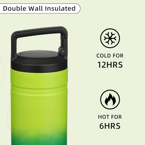 Image of BJPKPK 20 oz Insulated Travel Water Bottle, Coffee Tumbler Stainless Steel | Double Wall Vacuum, Leakproof, Thermal, Keeps Hot /Cold, Dishwasher Safe, Spill Proof, Wide Mouth, 2 Lids, Matcha Green