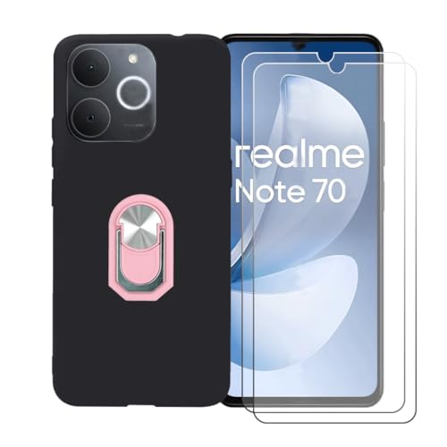 FZSZS �ɓK��Realme Note 70T (6.74") �g�уP�[�X�{2�p�b�N�X�N���[���ی�J�o�[�����K���X�A�\�t�g�Q��TPU�V���R���ی�J�o�[�A�s���N�z���_�[360�����O�z���_�[�t�����F�g�уP�[�X