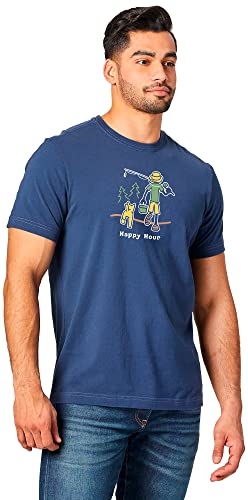 Life is Good Men's Crusher T, Short Sleeve Cotton Crew Neck Graphic Tee Shirt, Happy Hour Fish