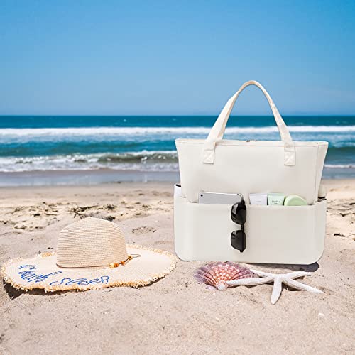 Waterproof Beach Tote Pool Bags For Women Ladies Extra Large Gym Tote Carry On Bag With Wet Compartment For Weekender Travel (Solid Beige) #TOP7