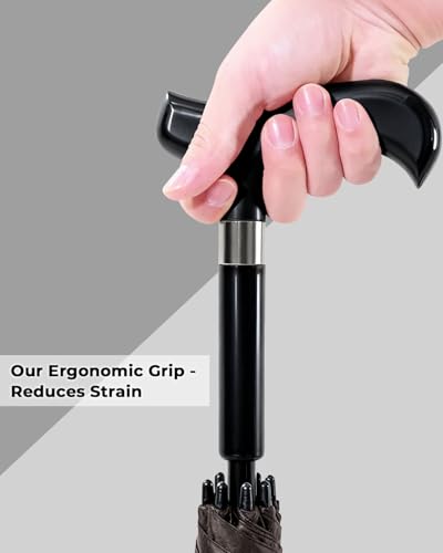 Image of ANYCHO Walking Cane Umbrella for Rain, Thick Double-Branch Umbrella for Elderly with Auto Open, Outdoor Hiking and Mountain Climbing