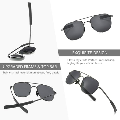 Image of SUNGAIT Men's Military Style Polarized Pilot Aviator Sunglasses - Bayonet Temples