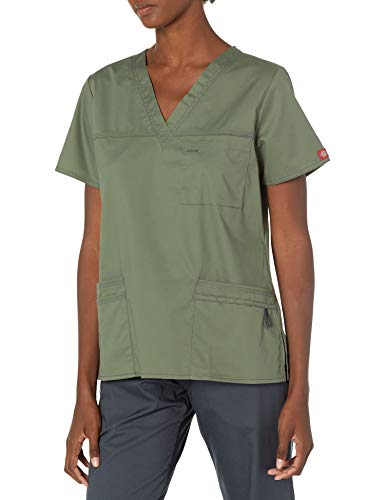 Dickies Women's GenFlex Junior-Fit V-Neck Scrub Shirt, Olive, XXXX-Large