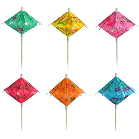 PARTVON Drink Umbrellas Cocktail Picks Hawaii Party Dessert Table Decoration Beach Themed Cupcakes Toppers Mocktail Luau Parasols Toothpicks for Tropical Hawaiian Tiki Party Cover
