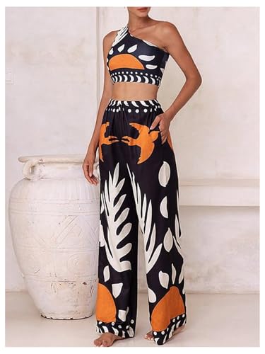 SOLY HUX Women's 3 Piece Swimsuit Printed One Shoulder High Waisted Bikini Set Bathing Suit with Cover Up Pants3