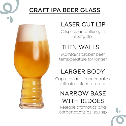 Image of Sipologie Craft IPA Beer Glass 410ml, Set of 4 - Designed to Accentuate Flavour Profiles of IPAs - Great Beer Mug for Gifting