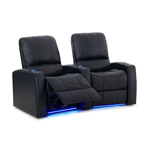 Octane Seating Blaze XL900 Stadium Chairs - Black Top-Grain Leather - Memory Foam - USB Charger - Accessory Dock - Power Recline - Curved Row of 2 Seats