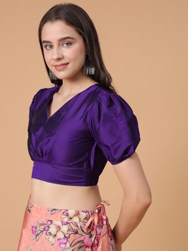 Image of Frolic Rolic Premium Silk V-Neck Blouse Readymade Saree Blouse - Designer Puff Sleeve Blouse for Wedding