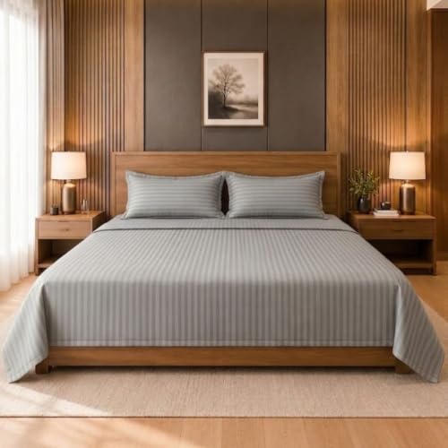 Image of Living Roots Glace Cotton 180 TC Double Bedsheet with 2 Pillow Covers |King Size 90 x 108 Inches |Soft, Breathable & Durable |Fits Mattress up to 6 Inches |No Colour Bleeding (Grey)